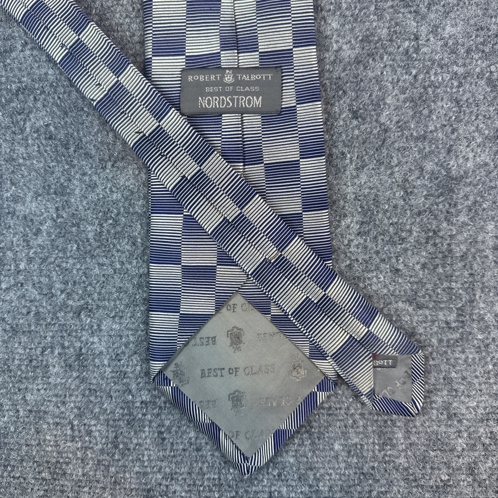 ROBERT TALBOTT Nordstrom Men's Silk Necktie USA Designer Navy/Gray Checkered EUC